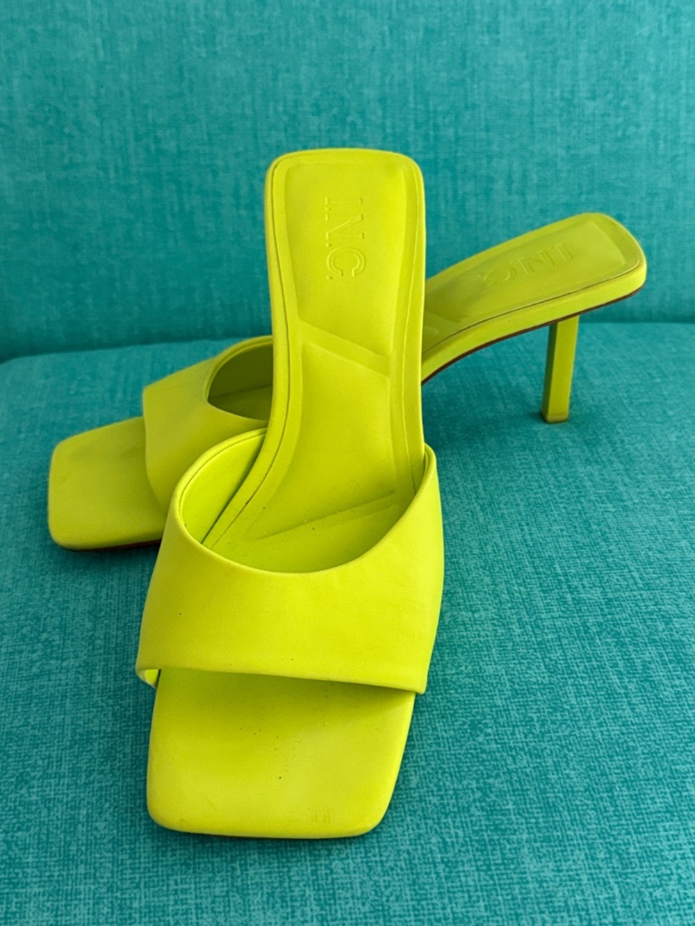 INC International Concepts Neon Yellow/Green Square-Toe Mule Heels